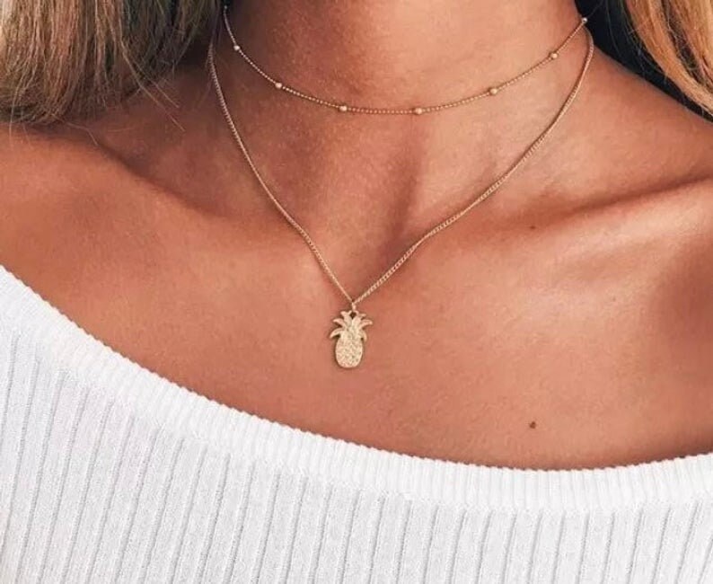 Layered Gold Pineapple Necklace Pineapple Charm Necklace