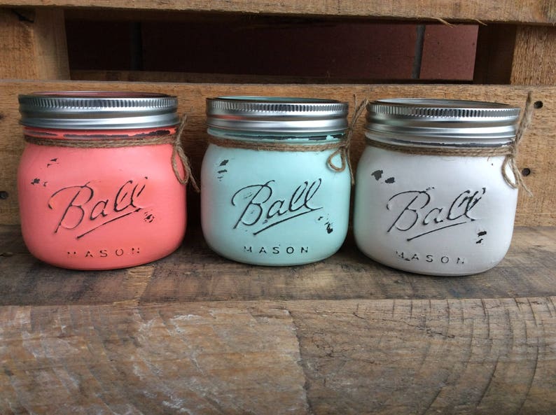 Painted Mason Jars. Vase. Home Decor. Bathroom Decor. Office