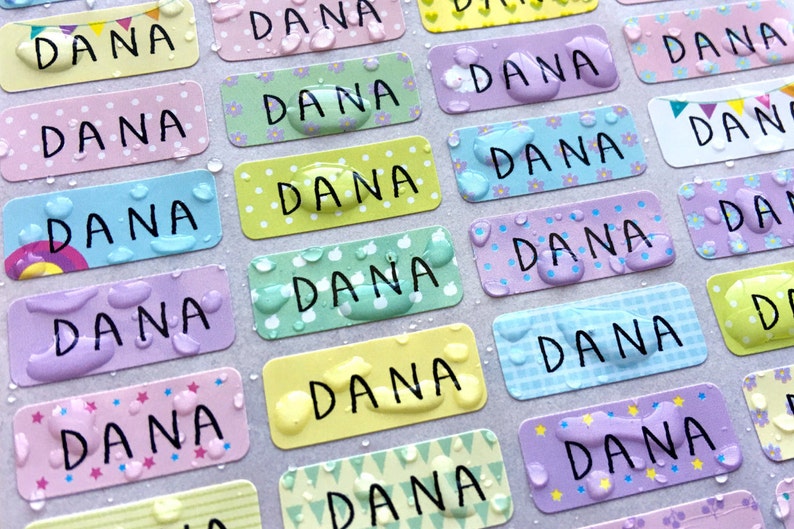 SPECIAL DEAL Pastel Pattern Waterproof Name Stickers