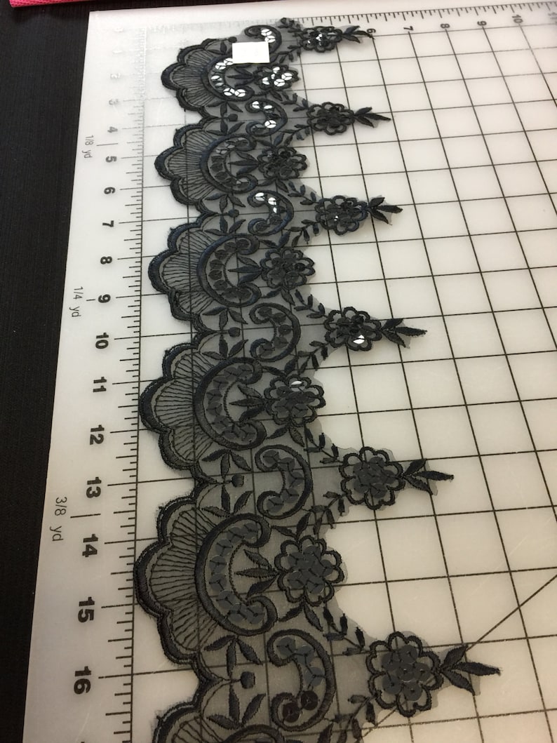 Sequins Black Lace Trim Venice lace trim Scalloped Trim