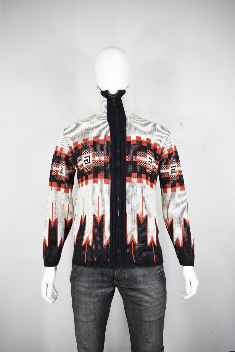 Vintage 70’s aztec sweater cardigan S mens knit