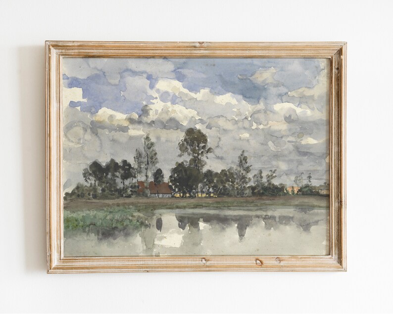 Watercolor painting Landscape painting Vintage art