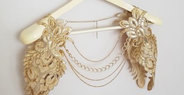 Bridal Harness Shrug Gold Sequin Shoulder Cover Wing Sleeves