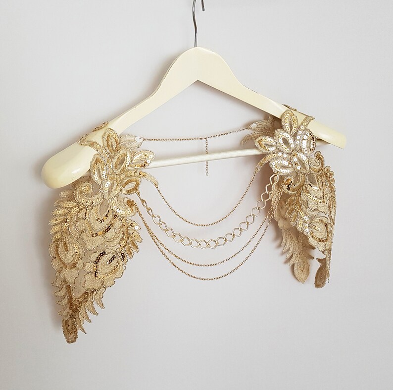 Bridal Harness Shrug Gold Sequin Shoulder Cover Wing Sleeves