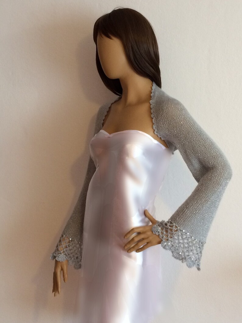 Bridal Shrug Silver Shrug Evening Shawl Beaded Evening