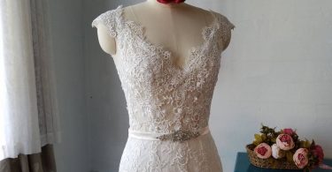 Cap Sleeves Mermaid Lace Wedding DressV Neck Beaded Lace