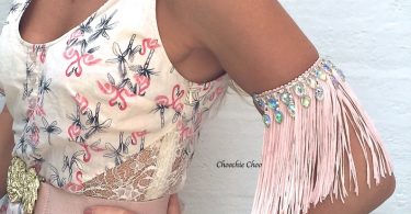 Diamate Diamond Peach Tassel Fringe Bohemian Arm Band Cuff