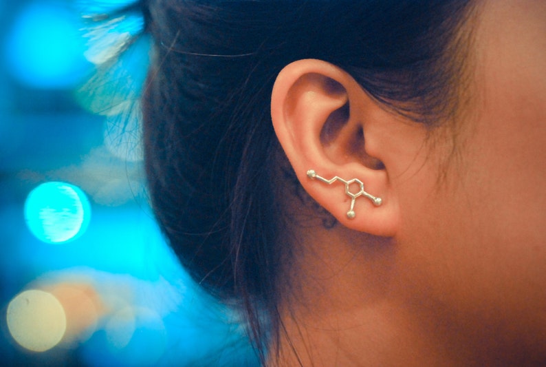 Dopamine Molecule Sterling Silver Ear Climbers  Molecular
