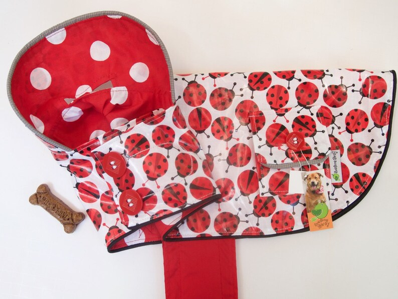 Ladybug Dog Raincoat you choose cotton or fleece lining dog