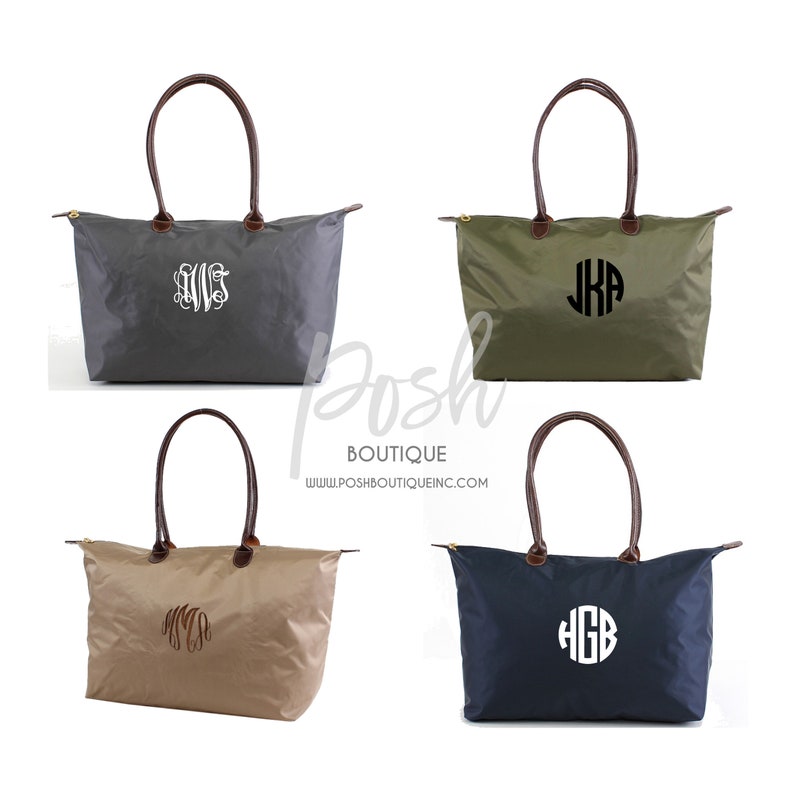 Large Monogrammed Nylon Tote Bag Personalized Tote Bag