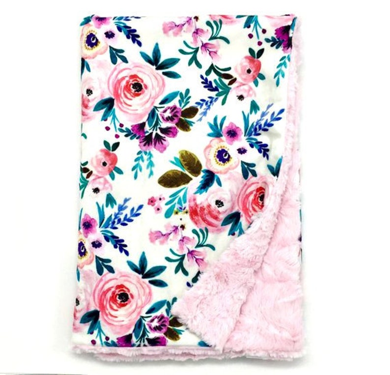 Minky Baby Blanket Floral Baby Blanket Monogram Blanket