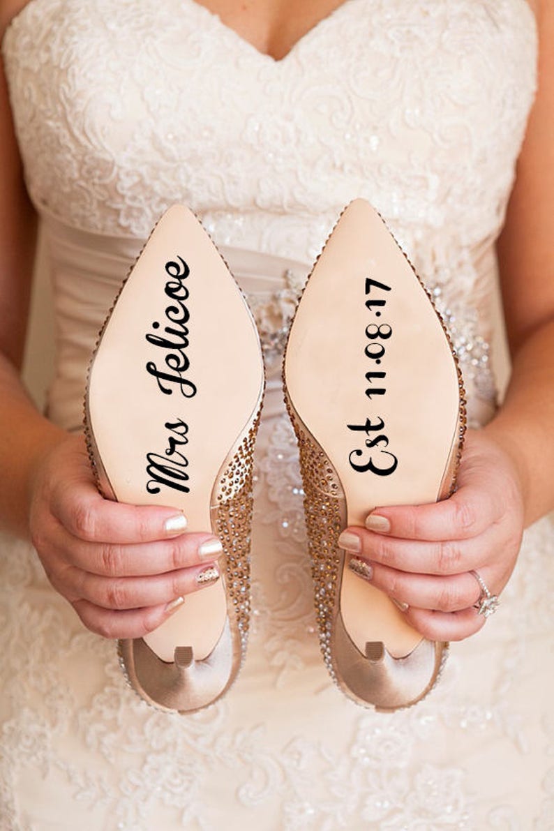 Personalised Wedding Shoe Vinyl Sticker Decal With Name & Date
