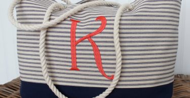 Personalized Large Ticking Tote Bag  Navy Ticking Bag