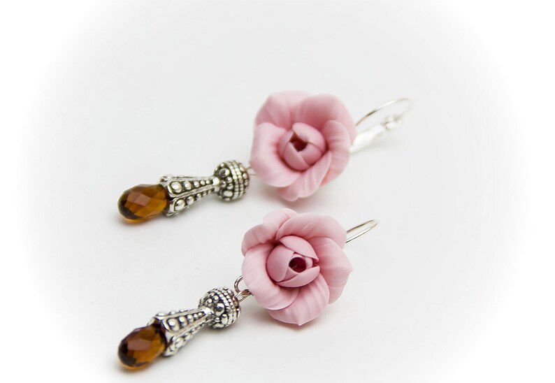 Pink Flowers Earrings Flower Roses Earrings Wedding Earrings