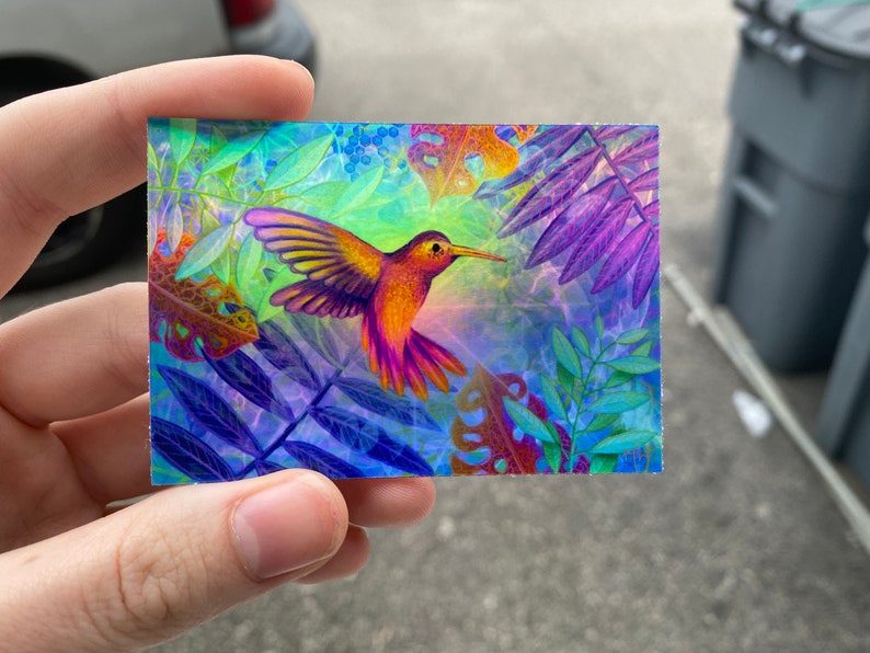 Rainbow Humming Bird Holographic Sticker