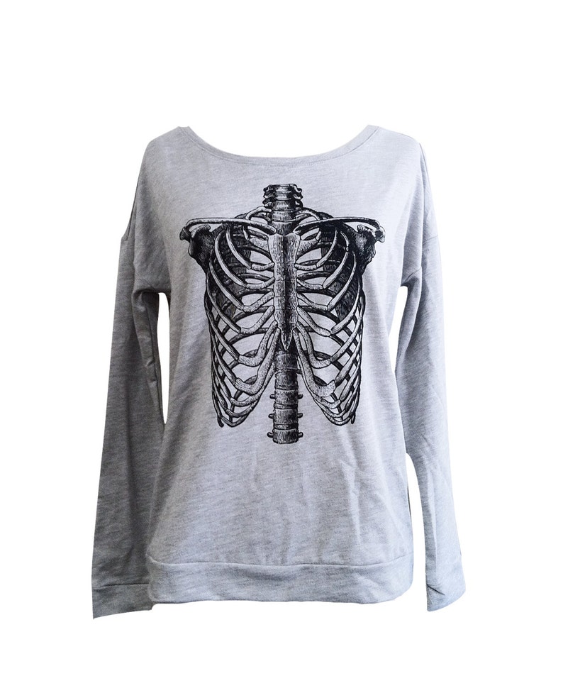 Ribcage Sweater  Anatomical Skeleton Long Sleeve Scoop Neck