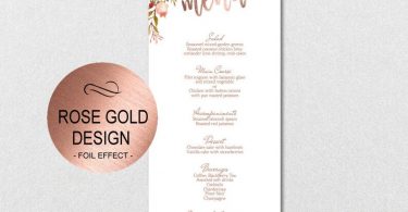 Rose Gold Floral Wedding Menu Template   Wedding Watercolor