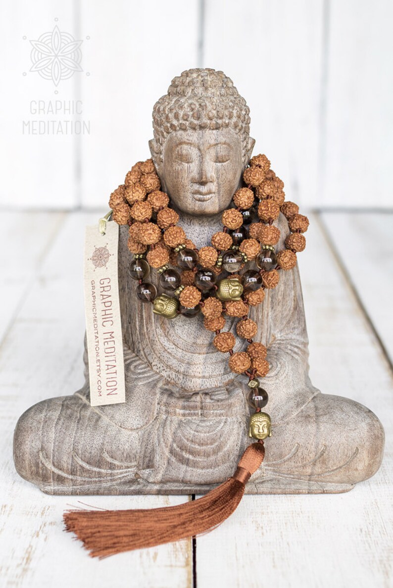 Rudraksha mala beads Smoky quartz 108 mala beads Healing