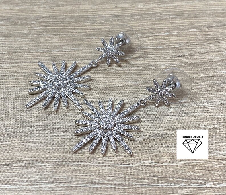 Star Earrings with High Shine Cubic Zirconia Stones and White