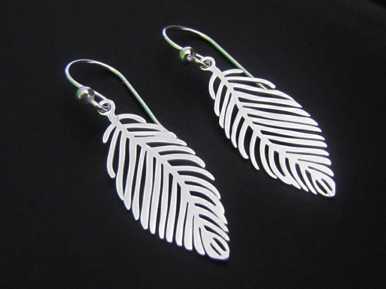 Sterling Silver Leaf Earrings Dangle Earrings Drop Earrings