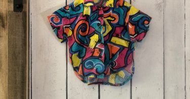 Vintage 80s Bright Geometric Pattern Cropped Button Down Shirt
