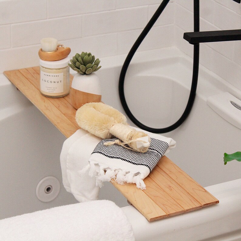 Wood Bath Caddy Tray Bath Caddy Bathroom Organization Bath