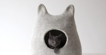Wool cat bed cave felt cat house cat nap. Light grey wool cat