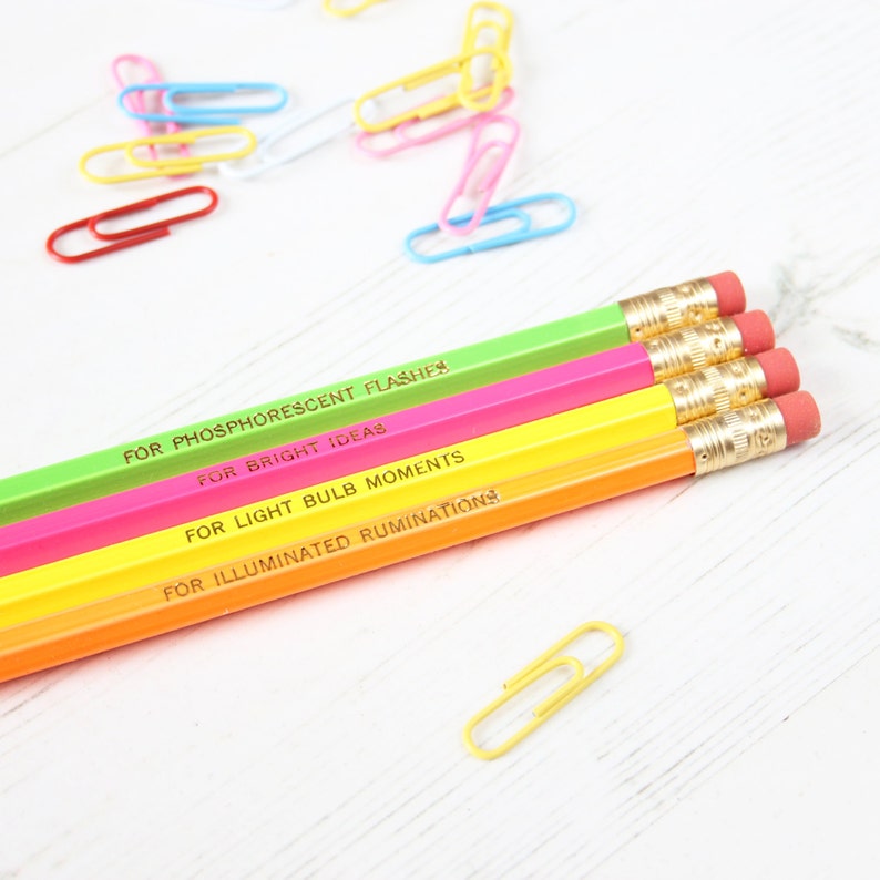 Back to School NEON BRIGHT IDEAS Pencil Set Quirky Scientific