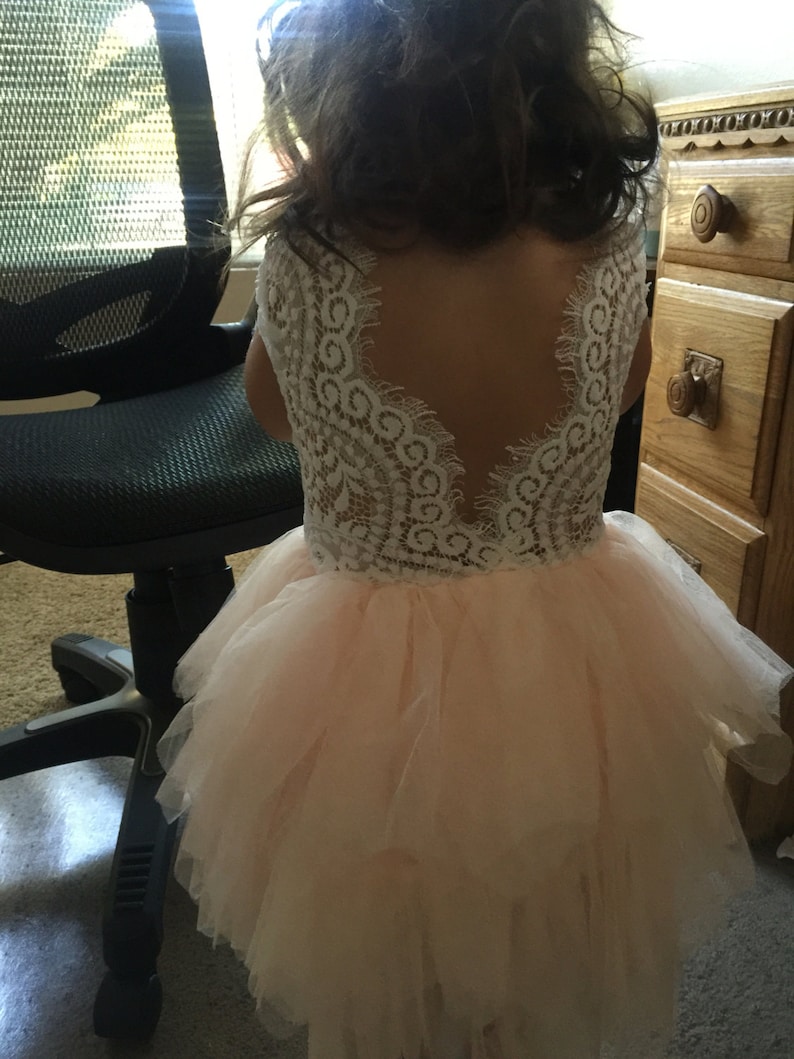 Blush Tulle Flower Girl Dress Lace Boho Chic Dress Unique