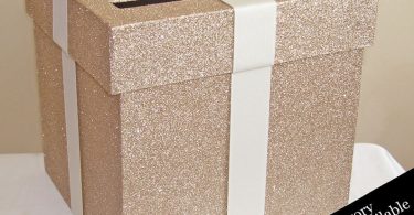 Champagne Glittered Card Box and Ivory Ribbon-Choose your