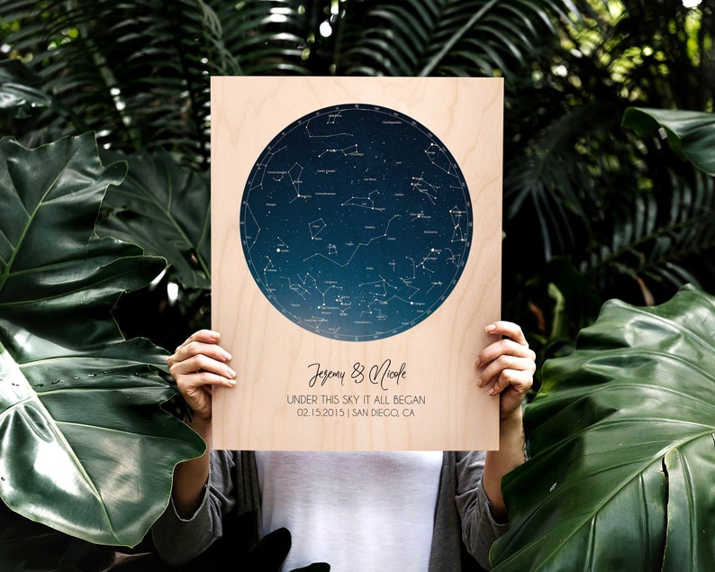 Constellation Map On Wood Custom Night Sky Print Star Map By
