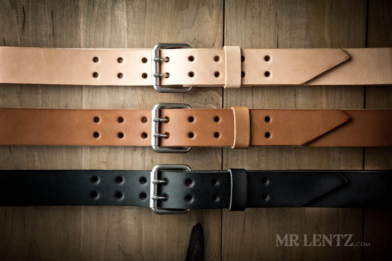Double Tongue Leather Belt Thick Double Leather Belt Mens