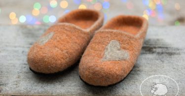 Felted wool slippers wooden clogs orange wool slipper with