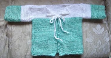 Jacket  Handknitted Baby Jacket in Green and White for 6
