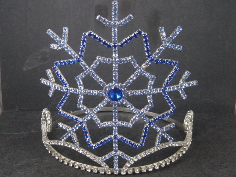 Large 6 Inch Estate Blue Snowflake Rhinestone Crown Tiara