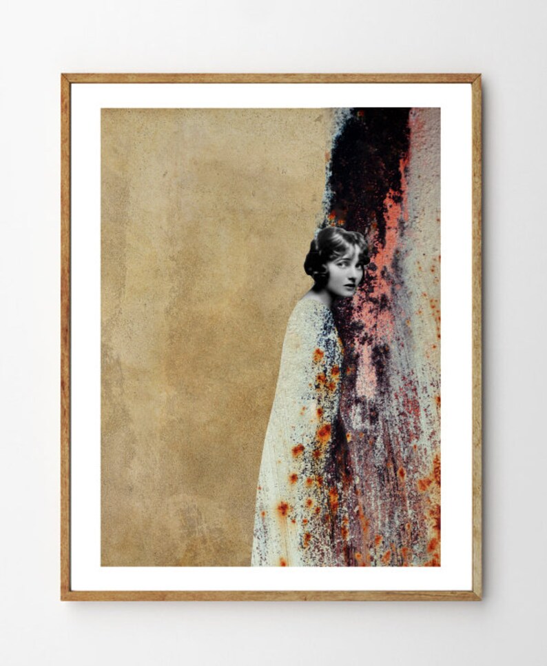 Melancholia  Mixed Media Collage Art Portrait Painting