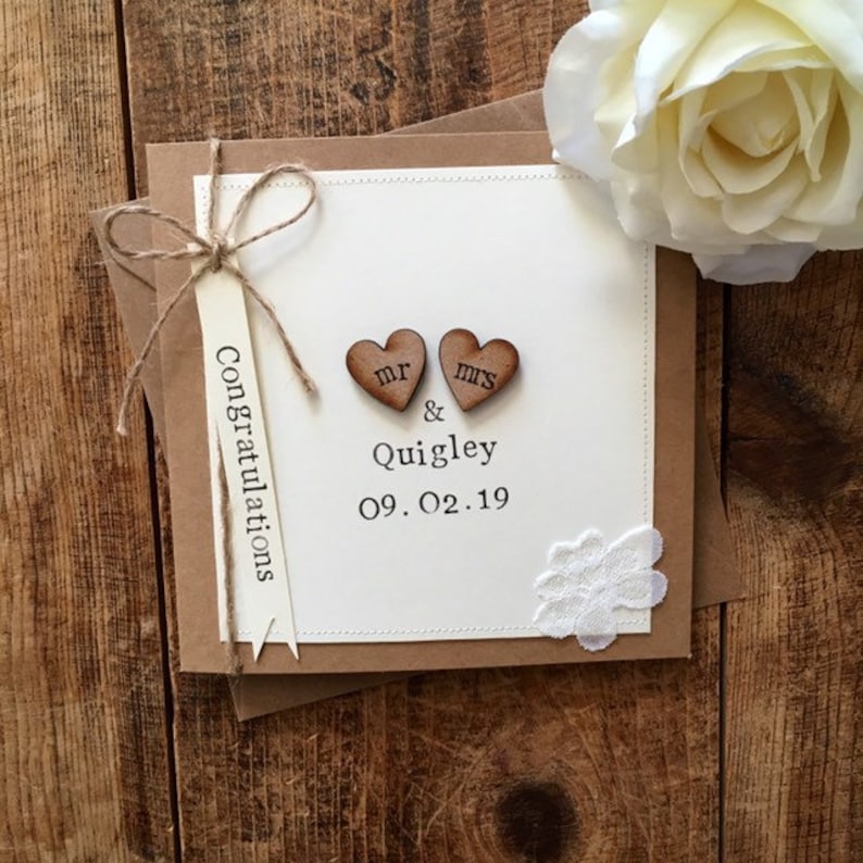 Personalised Wedding Card / Hand Stamped Card / Mr & Mrs Card