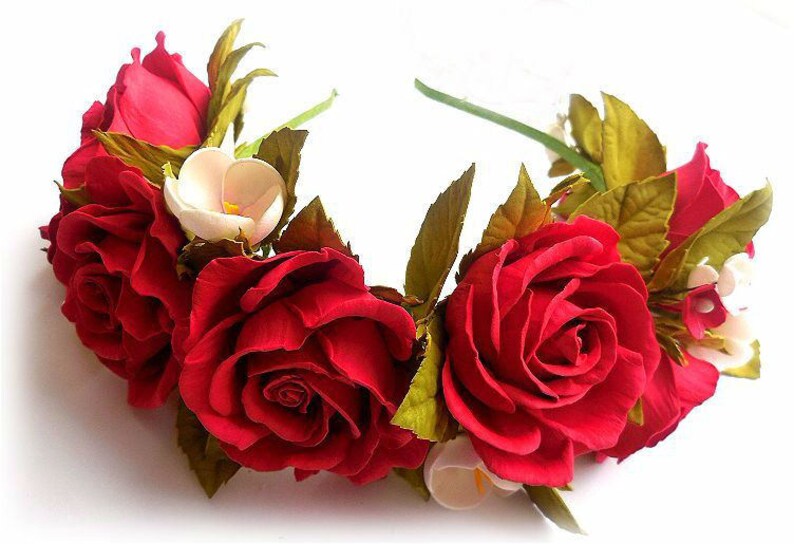 Red Flower crown Hair band Bridal flowers Red Bridal Red