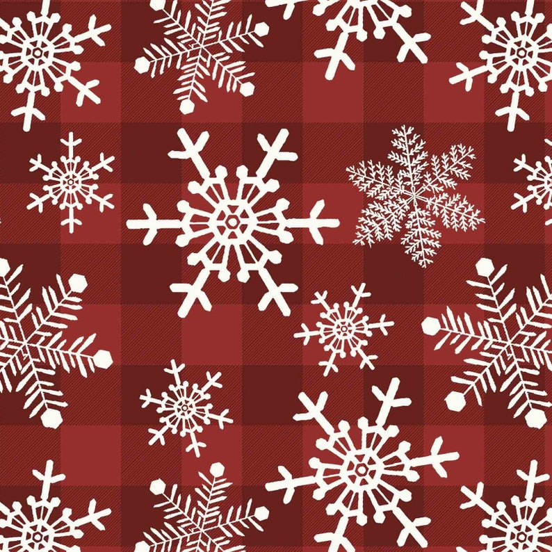 Red Plaid Snowflake Christmas Winter Cotton Fabric by David