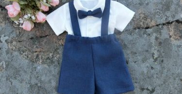 Ring bearer outfit navy Linen suspender suit boy Toddler