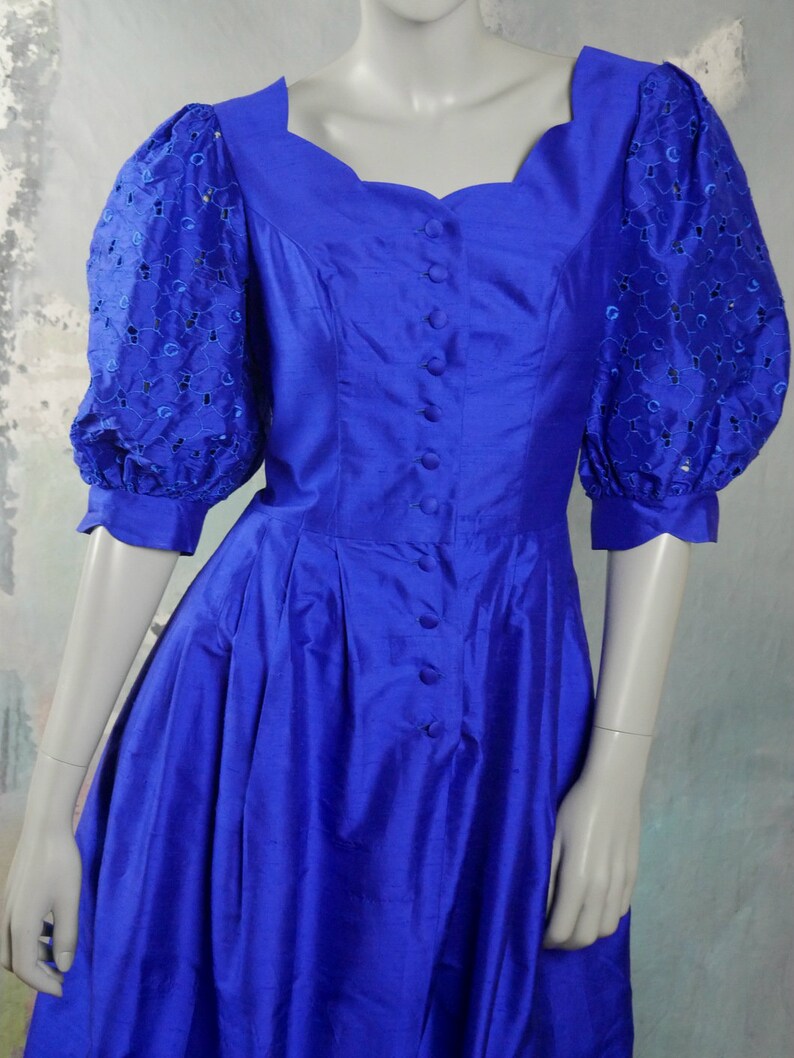 Royal Blue Silk Dress 1980s Austrian Vintage Elegant Bavarian