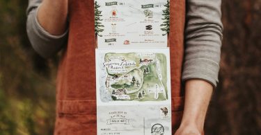 Rustic Camp Watercolor Wedding Invitation: Quad-Fold