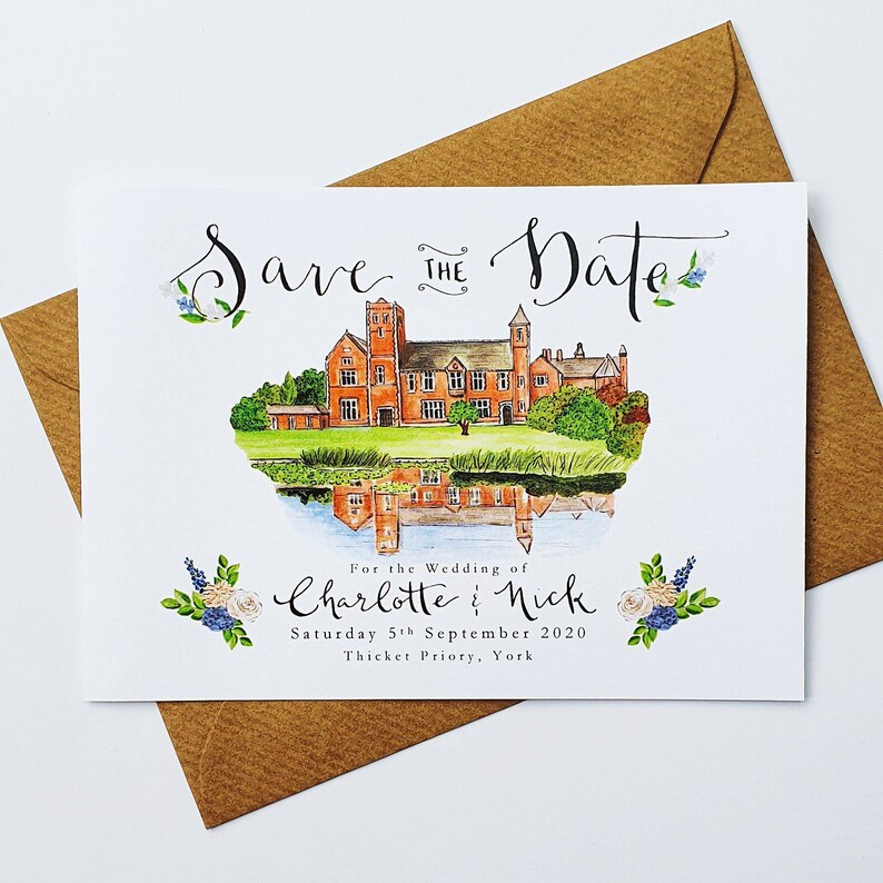 Save the Date Cards // Custom Illustrated Venue Save the Dates