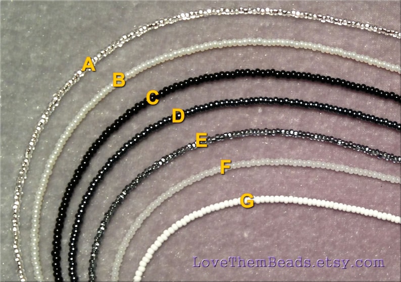 Seed Bead Necklace Black White Hematite Gunmetal Grey Thin