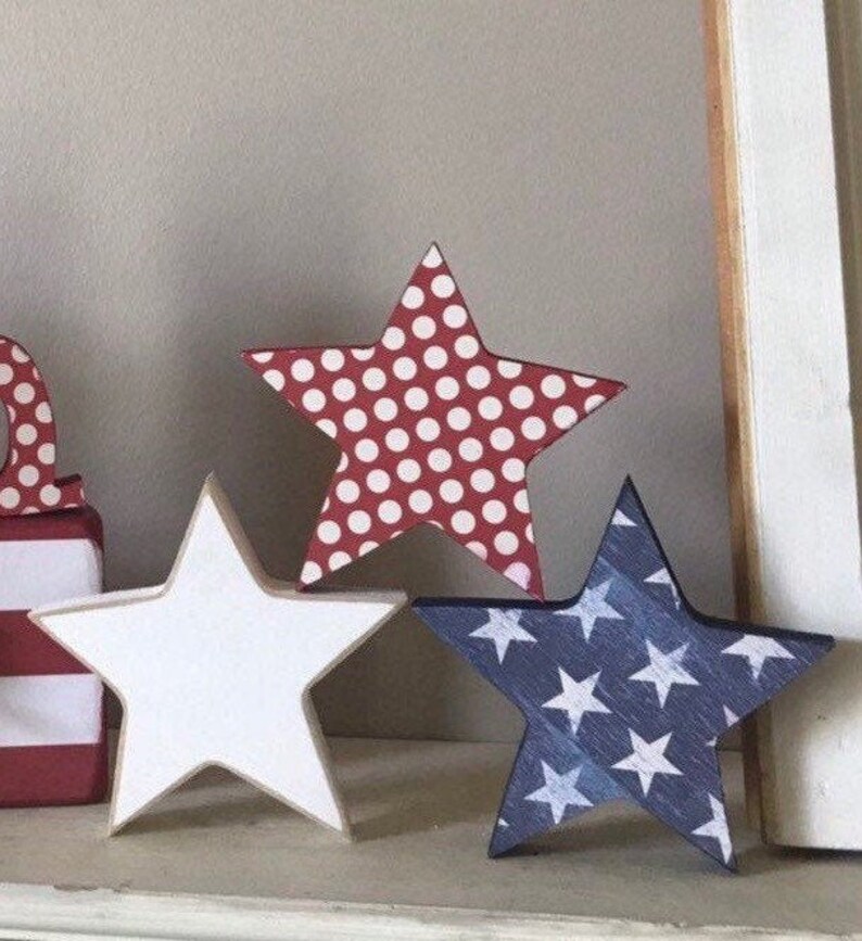 Set of 3 wood stars patriotic decor summer decor americana