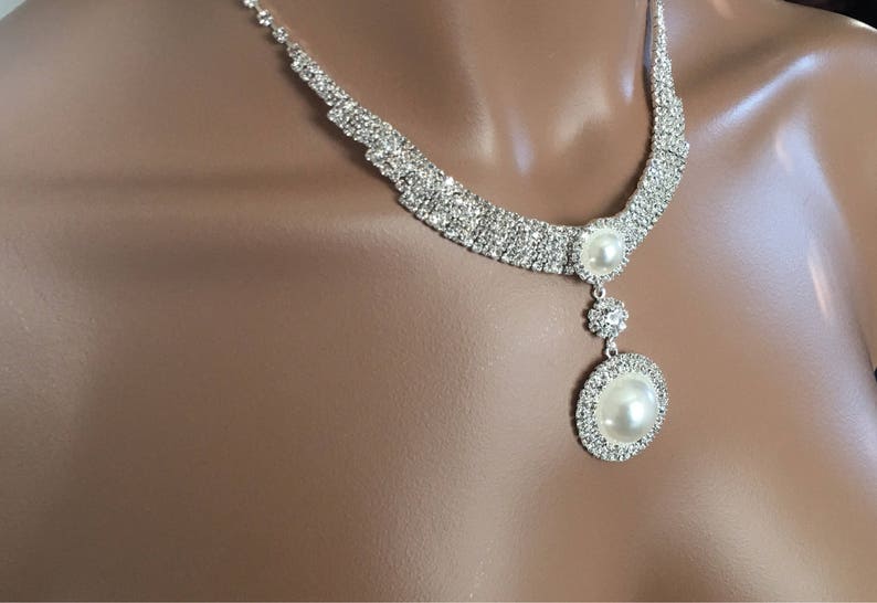 Style fashion Bridal jewelry set Pearl pendant rhinestone