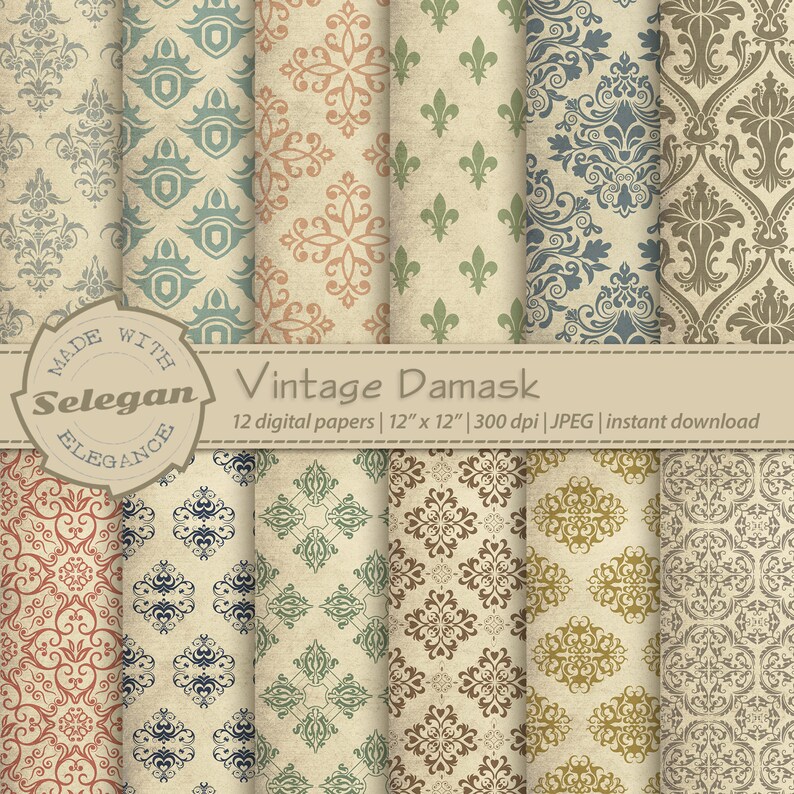 Vintage patterns  Vintage Damask  digital