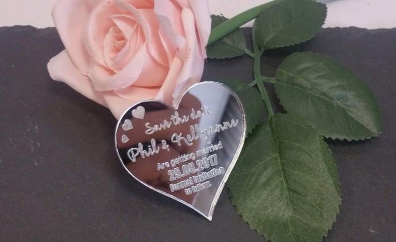Wedding Save The Date Magnets  Mirror Acrylic Heart Style