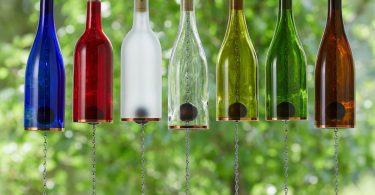 Wind Chimes Made From Glass Wine Bottles with Copper Trim