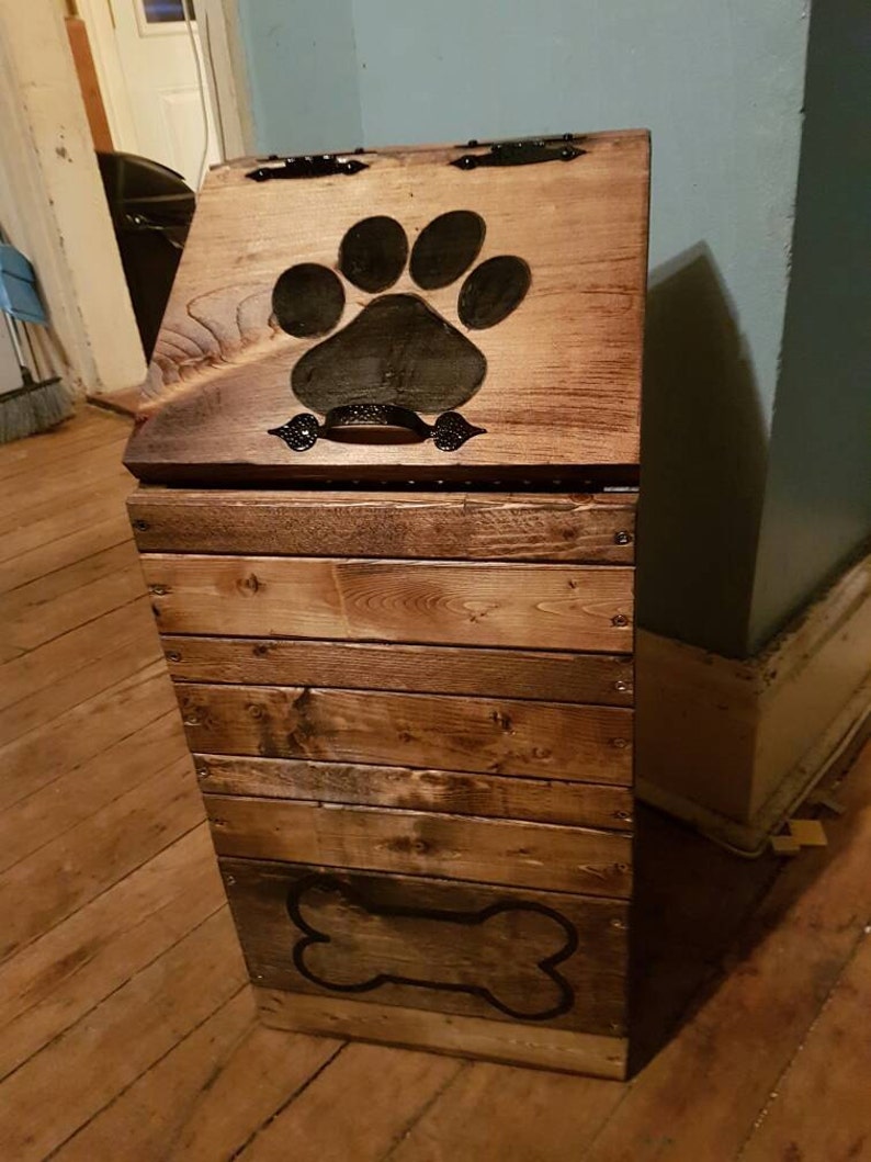 Wooden dog food storage container dog food bin pet food